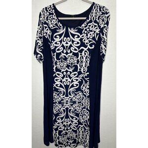 Sami and Jo Navy Blue White Ornate Detail Midi Dress Size 2XL